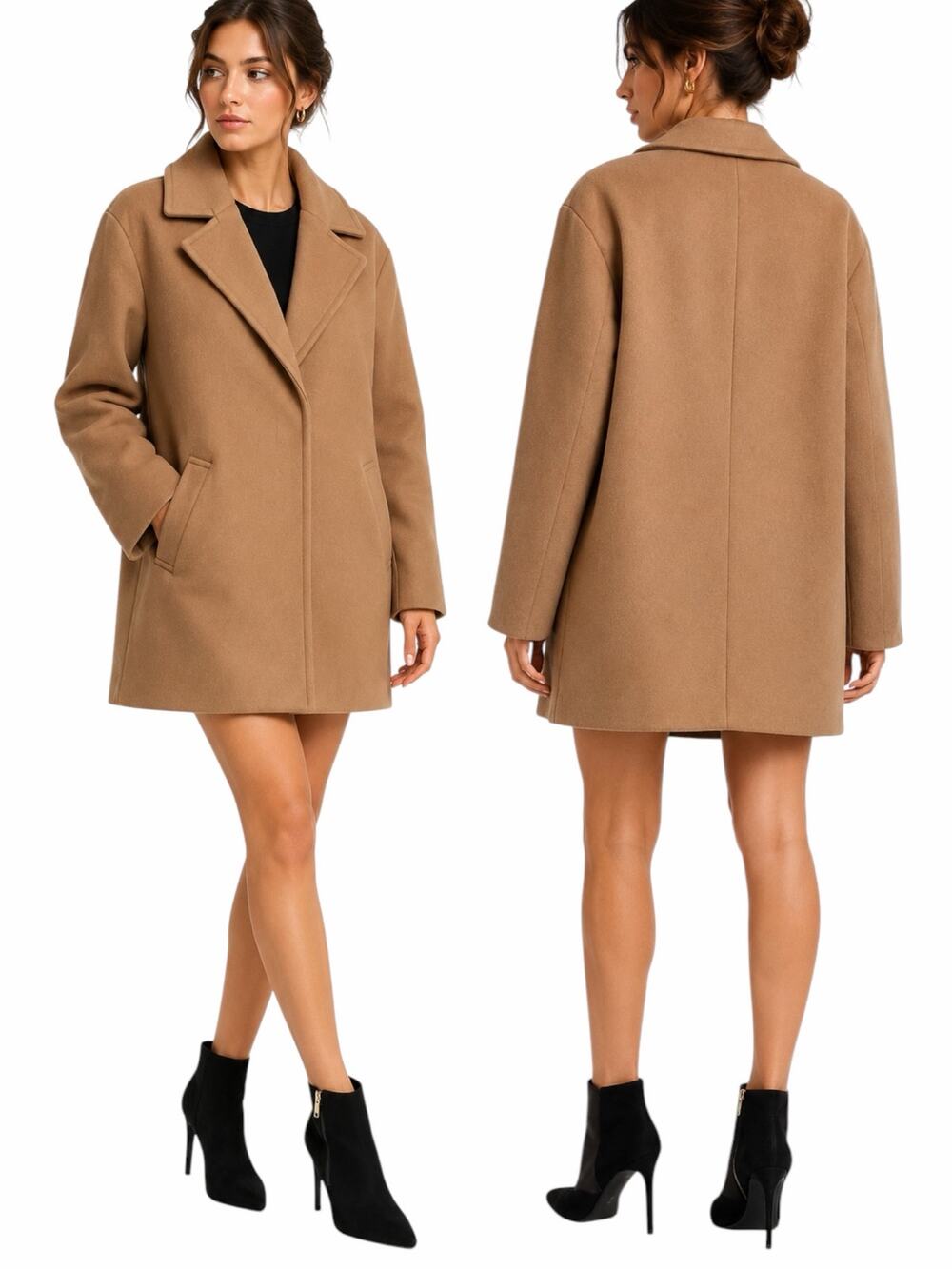 Express Wool Blend Cocoon Coat Snap Button Camel Tan Size L
